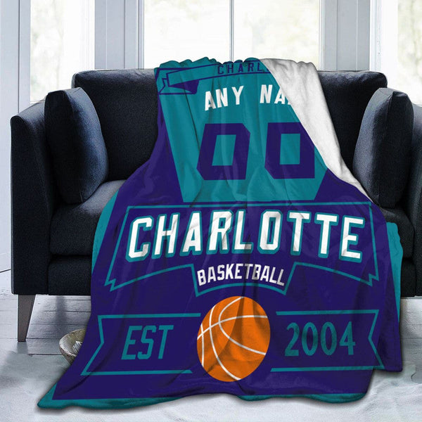 Custom Basketball Charlotte     Fleece Throw Blanket With Name Number for Fans Gifts