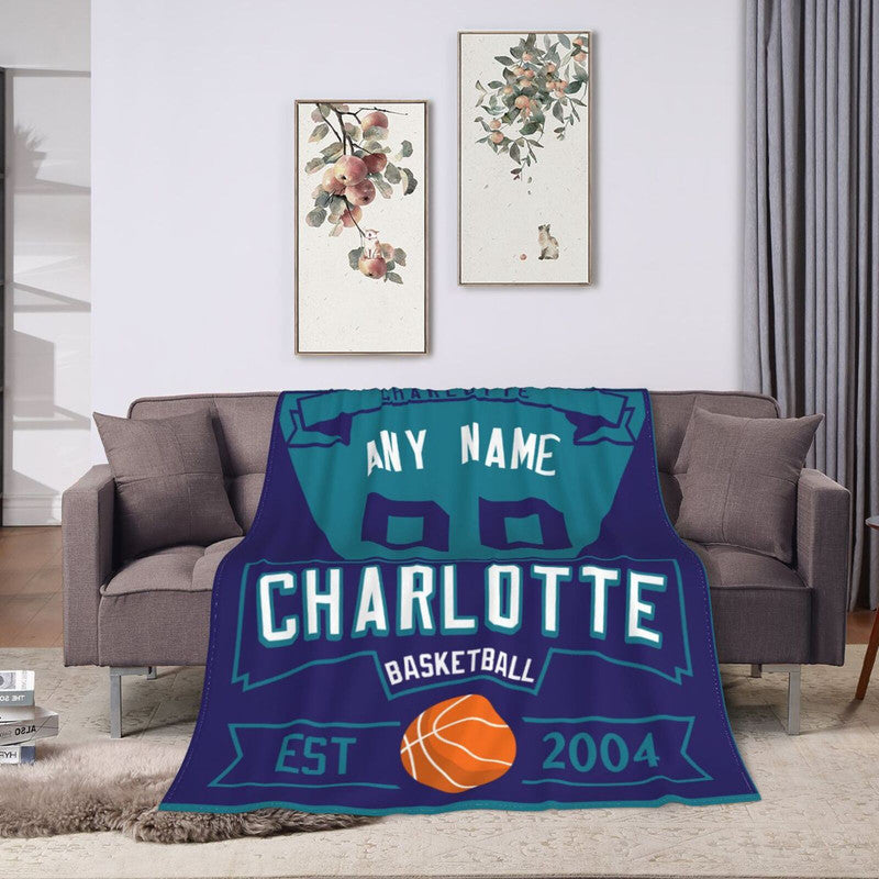 Custom Basketball Charlotte     Fleece Throw Blanket With Name Number for Fans Gifts