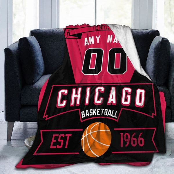 Custom Basketball Chicago  Fleece Throw Blanket With Name Number for Fans Gifts