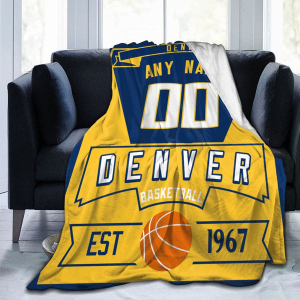 Custom Basketball Denver  Fleece Throw Blanket With Name Number for Fans Gifts