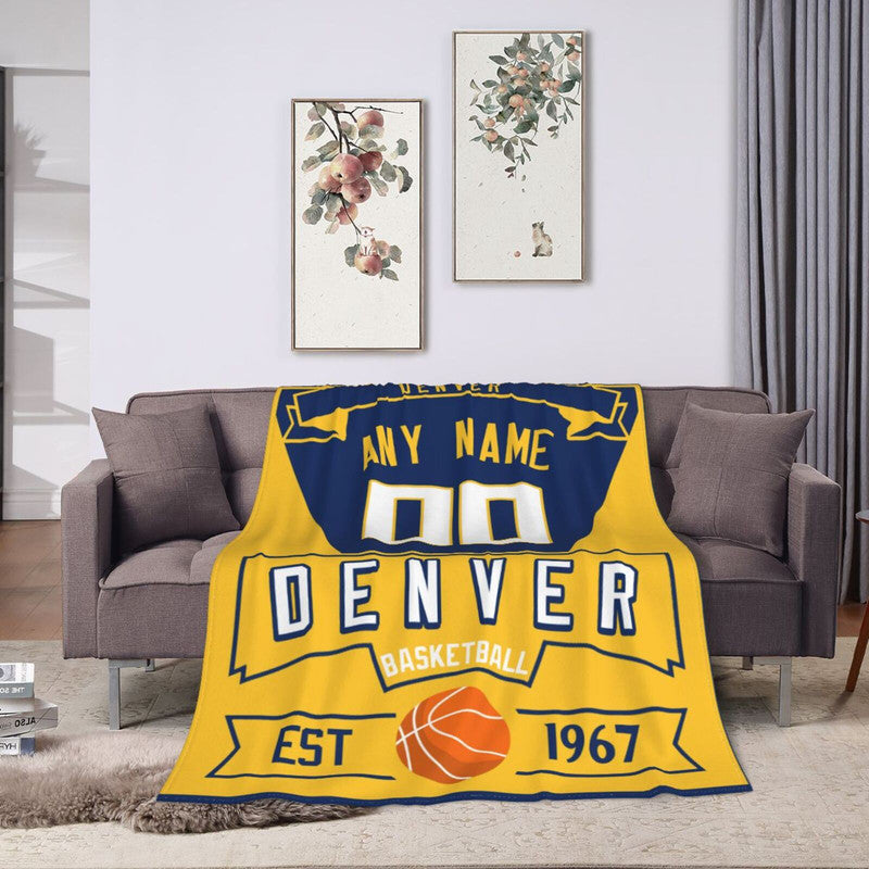 Custom Basketball Denver  Fleece Throw Blanket With Name Number for Fans Gifts