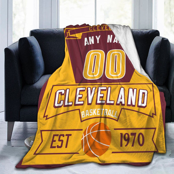 Custom Basketball Cleveland Fleece Throw Blanket With Name Number for Fans Gifts