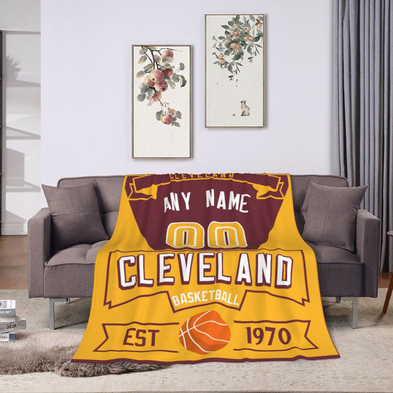 Custom Basketball Cleveland Fleece Throw Blanket With Name Number for Fans Gifts