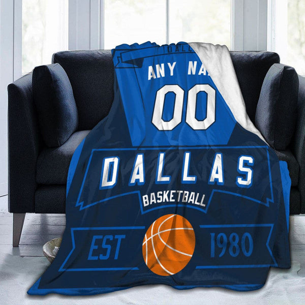 Custom Basketball Dallas Fleece Throw Blanket With Name Number for Fans Gifts