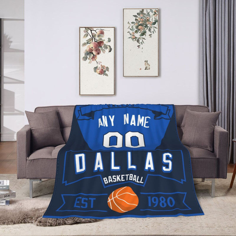 Custom Basketball Dallas Fleece Throw Blanket With Name Number for Fans Gifts