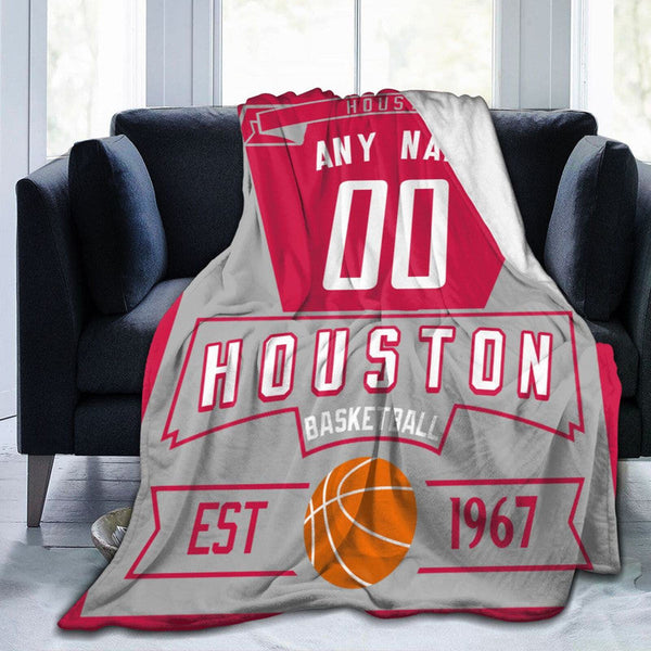 Custom Basketball Houston  Fleece Throw Blanket With Name Number for Fans Gifts