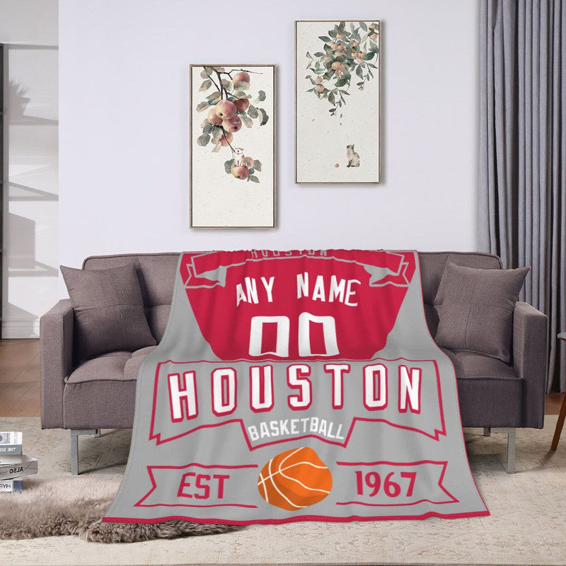 Custom Basketball Houston  Fleece Throw Blanket With Name Number for Fans Gifts