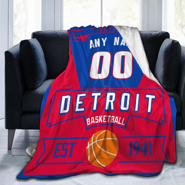 Custom Basketball Detroit  Fleece Throw Blanket With Name Number for Fans Gifts