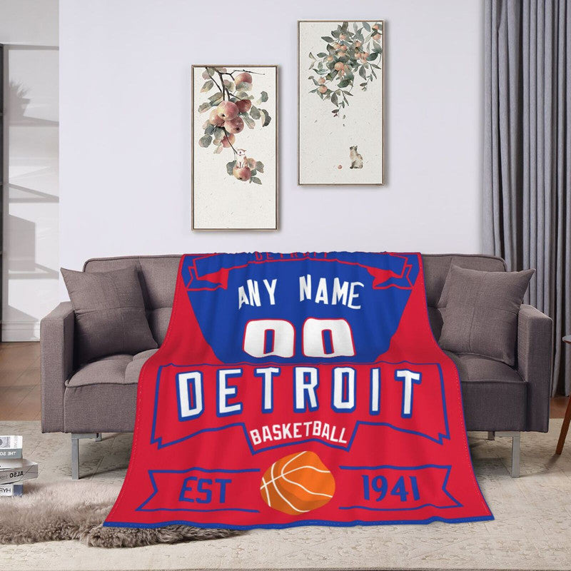 Custom Basketball Detroit  Fleece Throw Blanket With Name Number for Fans Gifts