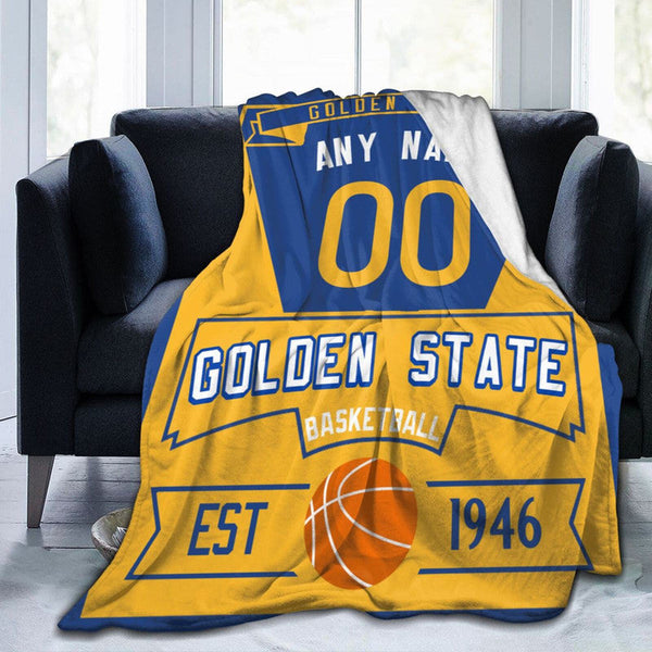 Custom Basketball Golden State  Fleece Throw Blanket With Name Number for Fans Gifts