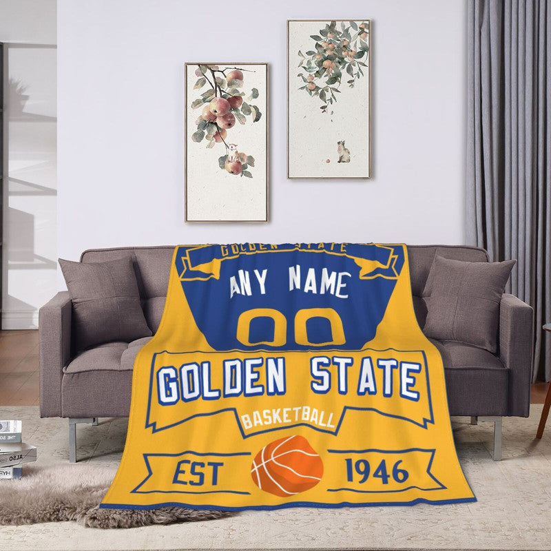 Custom Basketball Golden State  Fleece Throw Blanket With Name Number for Fans Gifts