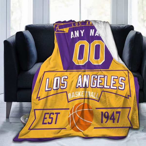 Custom Basketball Los Angeles Fleece Throw Blanket With Name Number for Fans Gifts