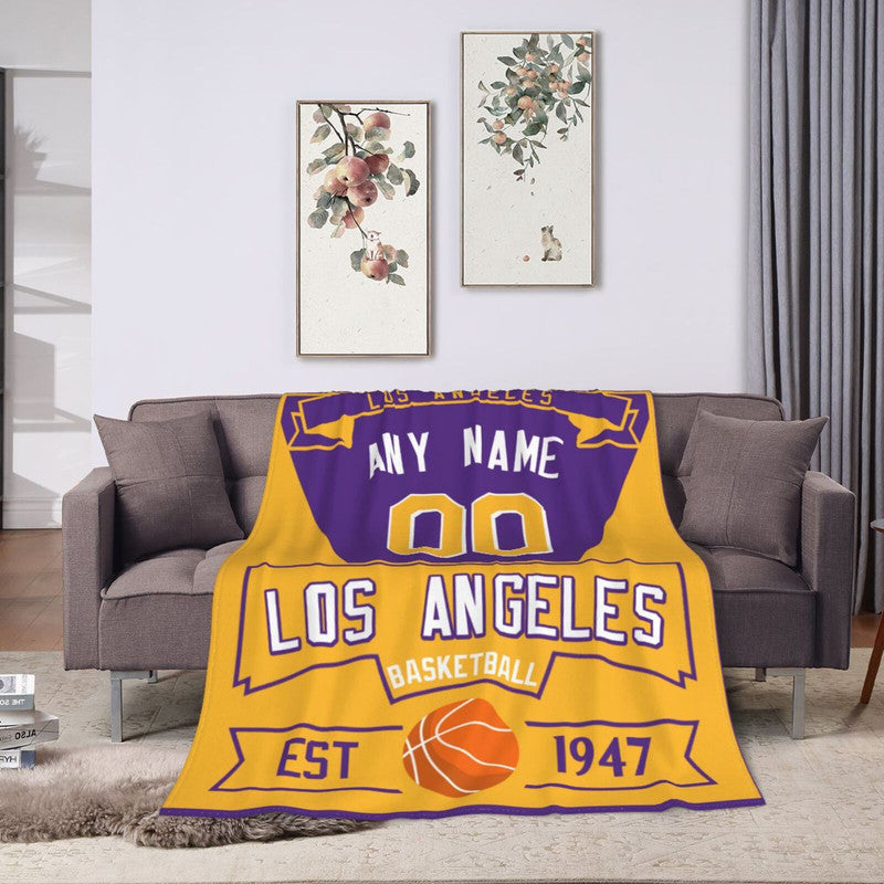 Custom Basketball Los Angeles Fleece Throw Blanket With Name Number for Fans Gifts