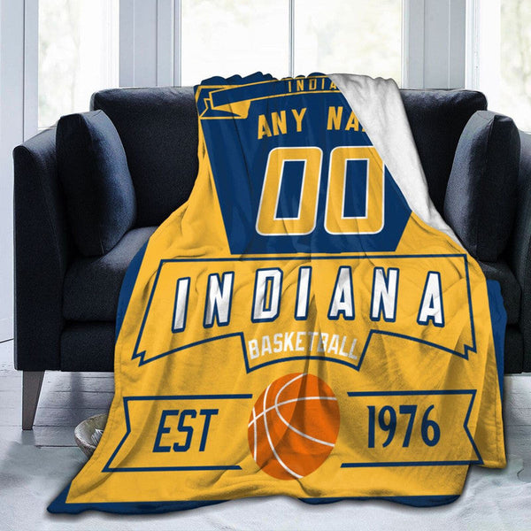 Custom Basketball Indiana  Fleece Throw Blanket With Name Number for Fans Gifts