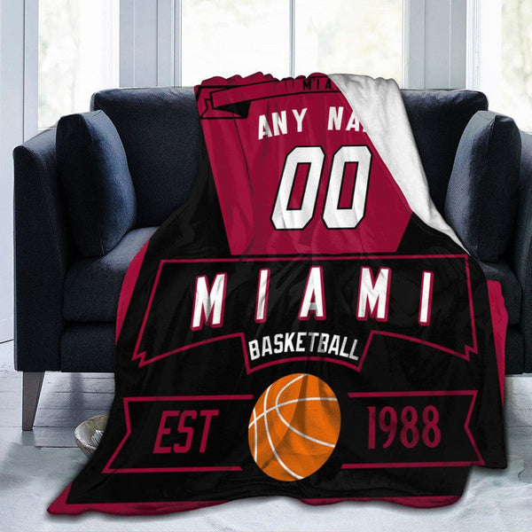 Custom Basketball Miami  Fleece Throw Blanket With Name Number for Fans Gifts