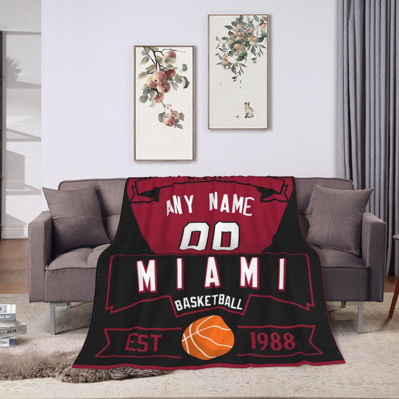 Custom Basketball Miami  Fleece Throw Blanket With Name Number for Fans Gifts