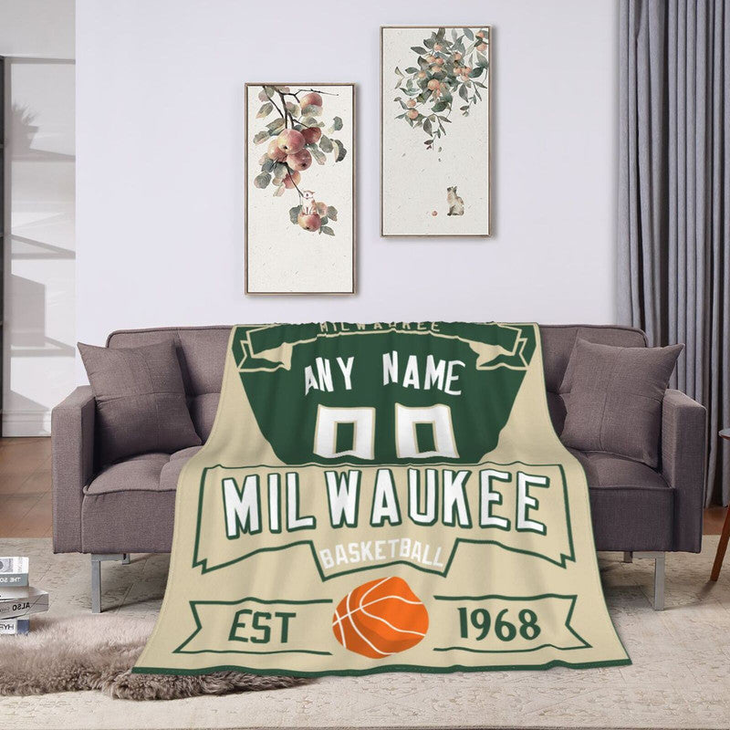 Custom Basketball Milwaukee Fleece Throw Blanket With Name Number for Fans Gifts