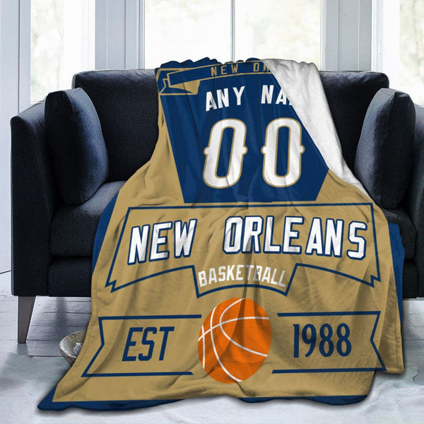 Custom Basketball New Orleans  Fleece Throw Blanket With Name Number for Fans Gifts