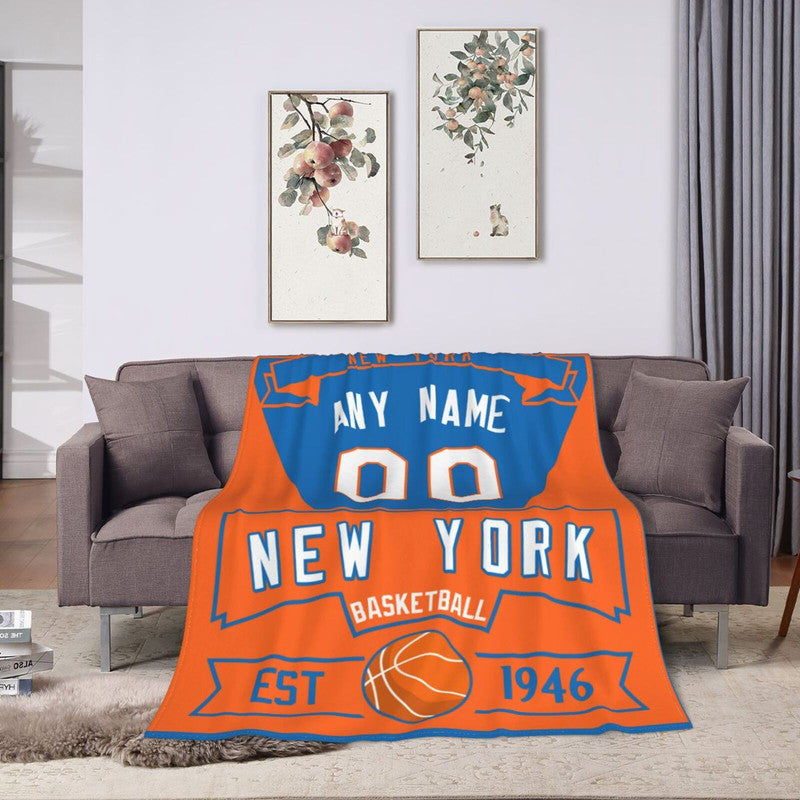 Custom Basketball New York  Fleece Throw Blanket With Name Number for Fans Gifts