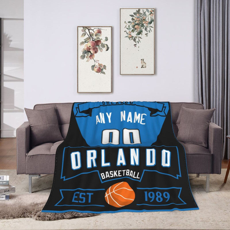 Custom Basketball Orlando Fleece Throw Blanket With Name Number for Fans Gifts