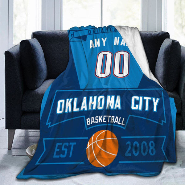 Custom Basketball Oklahoma City Fleece Throw Blanket With Name Number for Fans Gifts