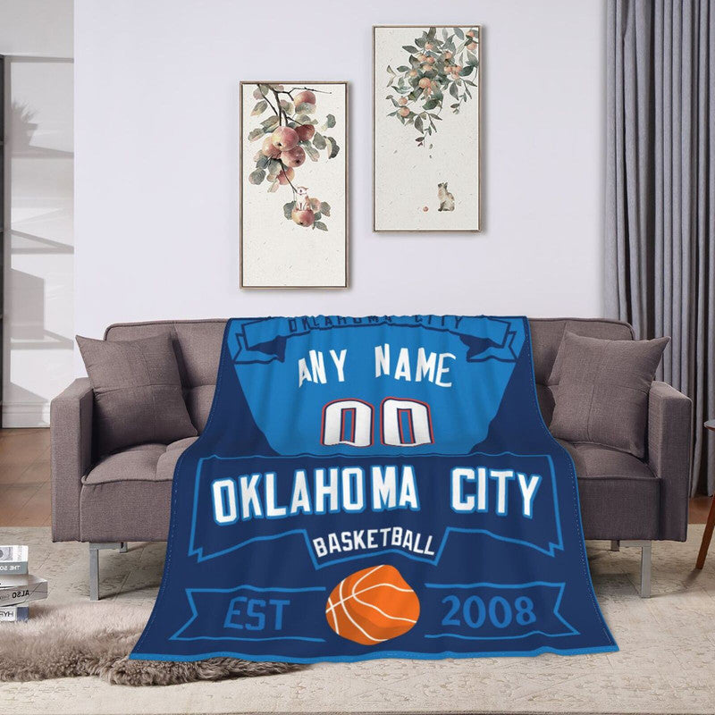 Custom Basketball Oklahoma City Fleece Throw Blanket With Name Number for Fans Gifts