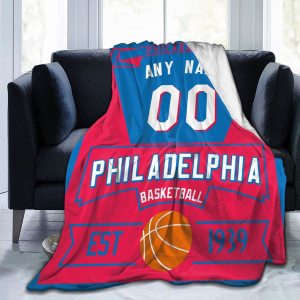 Custom Basketball Philadelphia  Fleece Throw Blanket With Name Number for Fans Gifts