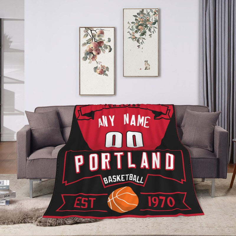 Custom Basketball Portland   Fleece Throw Blanket With Name Number for Fans Gifts