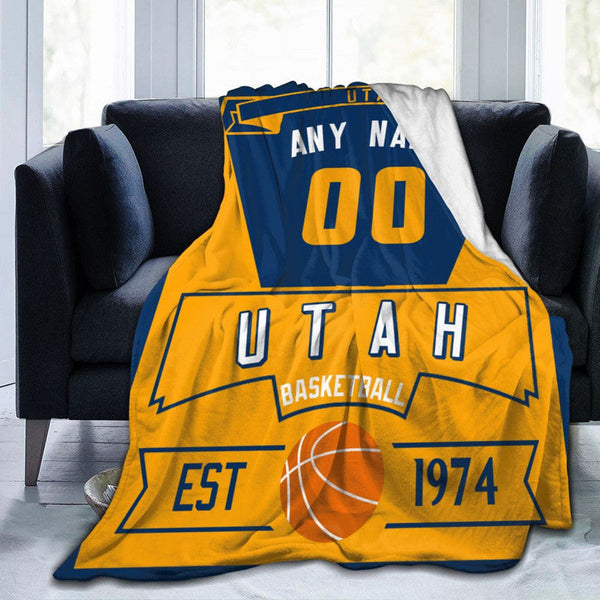 Custom Basketball Utah  Fleece Throw Blanket With Name Number for Fans Gifts