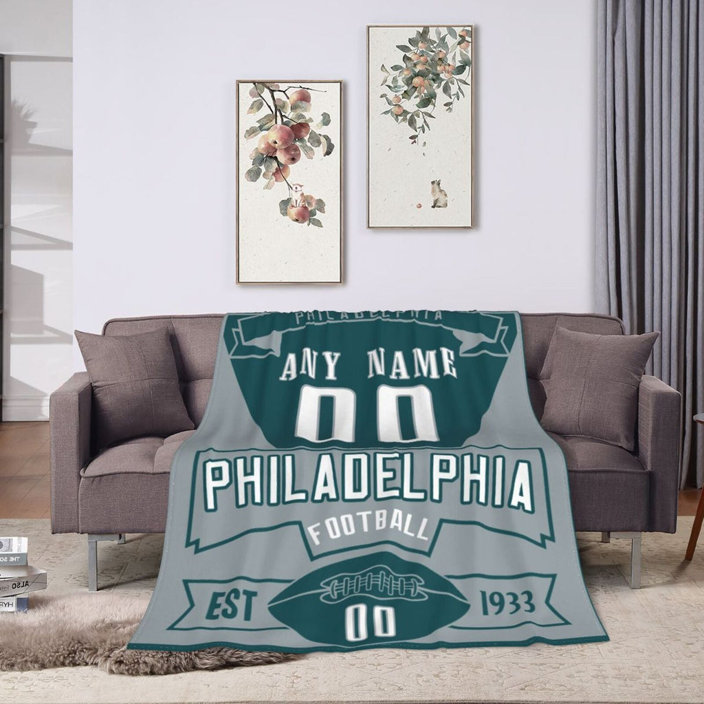 Custom Football City Philadelphia Fleece Throw Blanket With Name Number for Fans Gifts