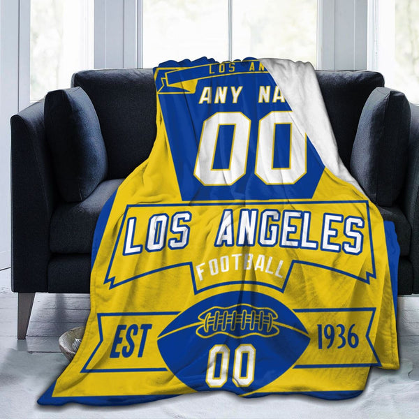 Custom Football City Los Angeles Fleece Throw Blanket With Name Number for Fans Gifts