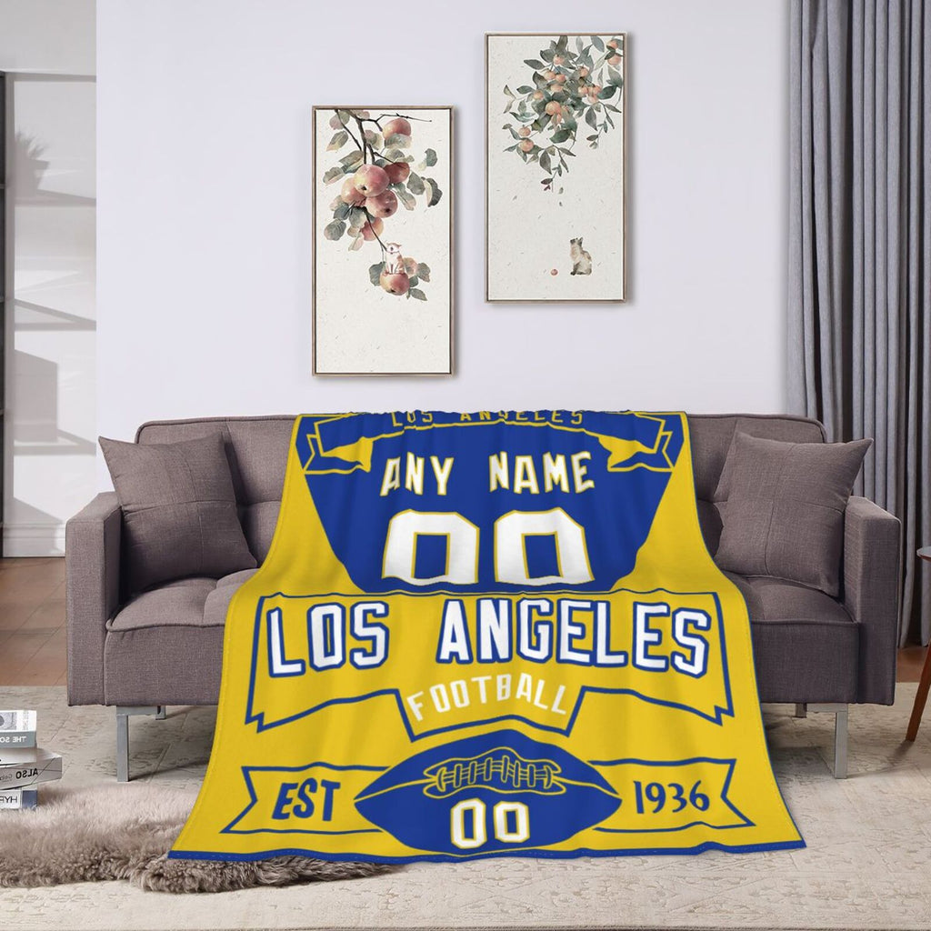 Custom Football City Los Angeles Fleece Throw Blanket With Name Number for Fans Gifts