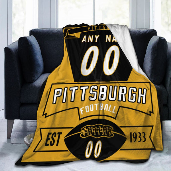 Custom Football City Pittsburgh Fleece Throw Blanket With Name Number for Fans Gifts