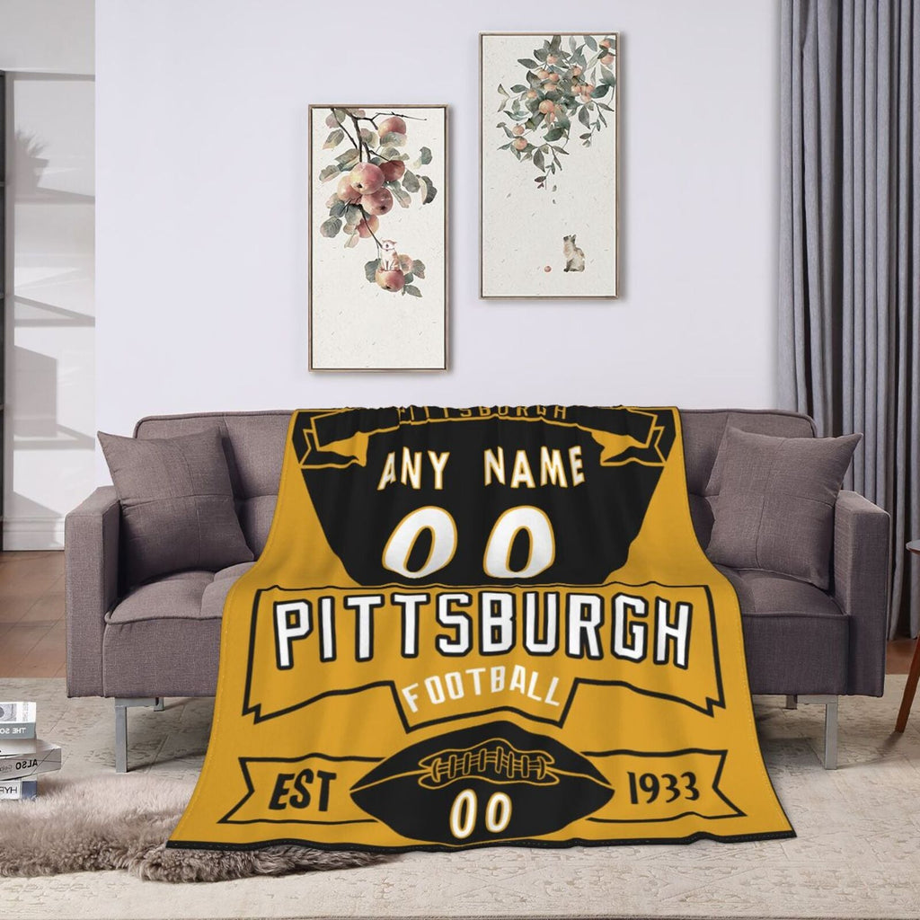 Custom Football City Pittsburgh Fleece Throw Blanket With Name Number for Fans Gifts