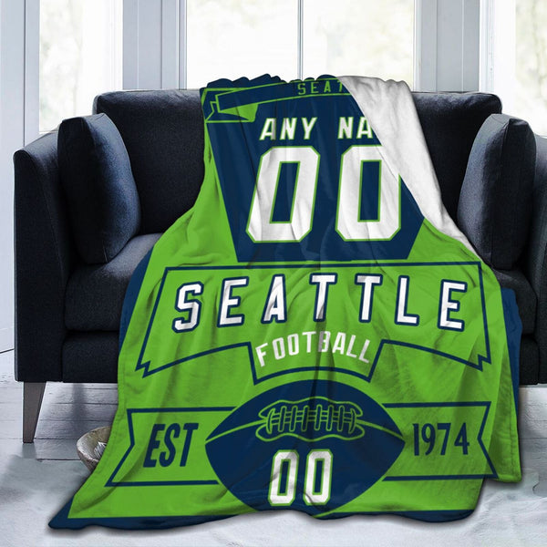 Custom Football City Seattle Fleece Throw Blanket With Name Number for Fans Gifts