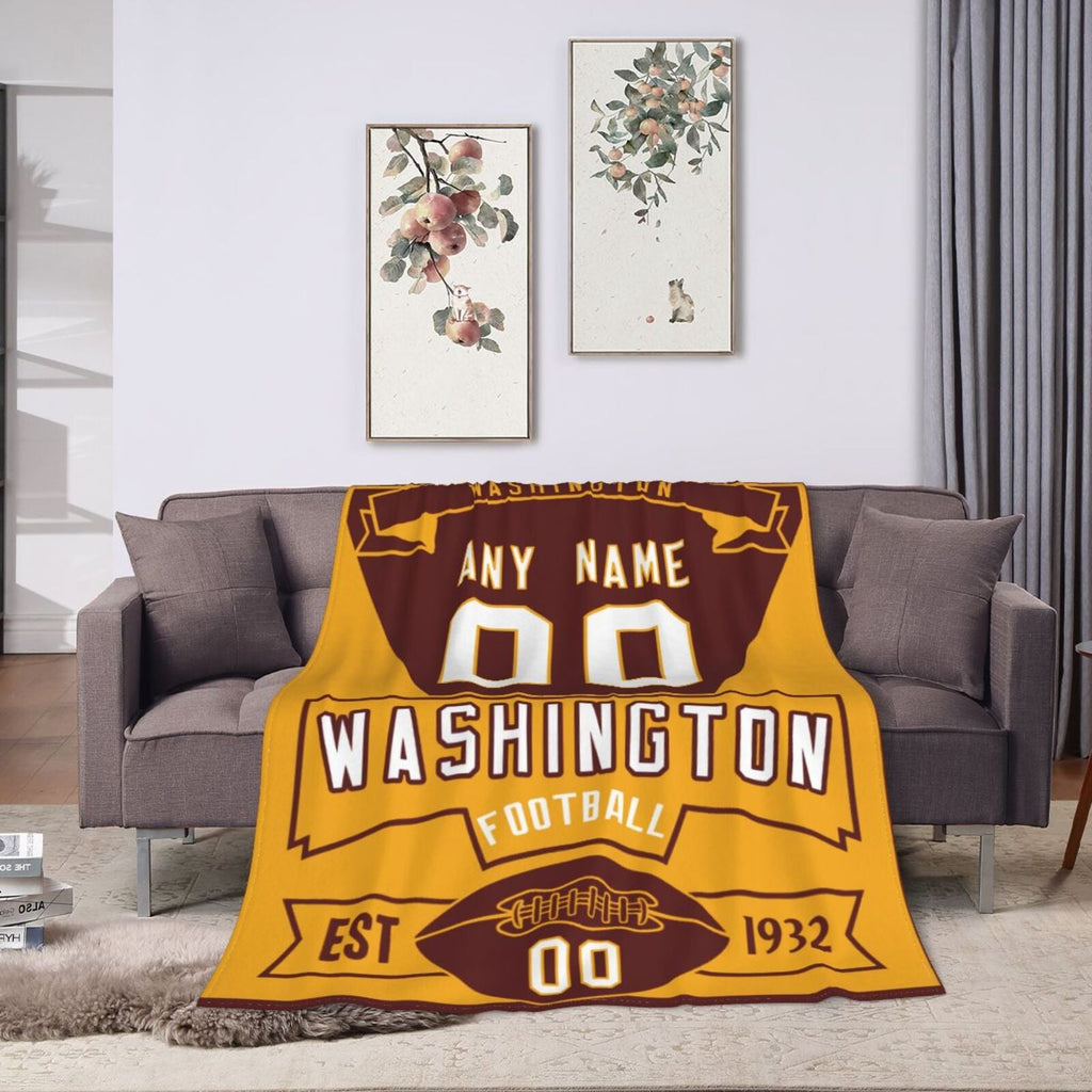 Custom Football City Washington Fleece Throw Blanket With Name Number for Fans Gifts