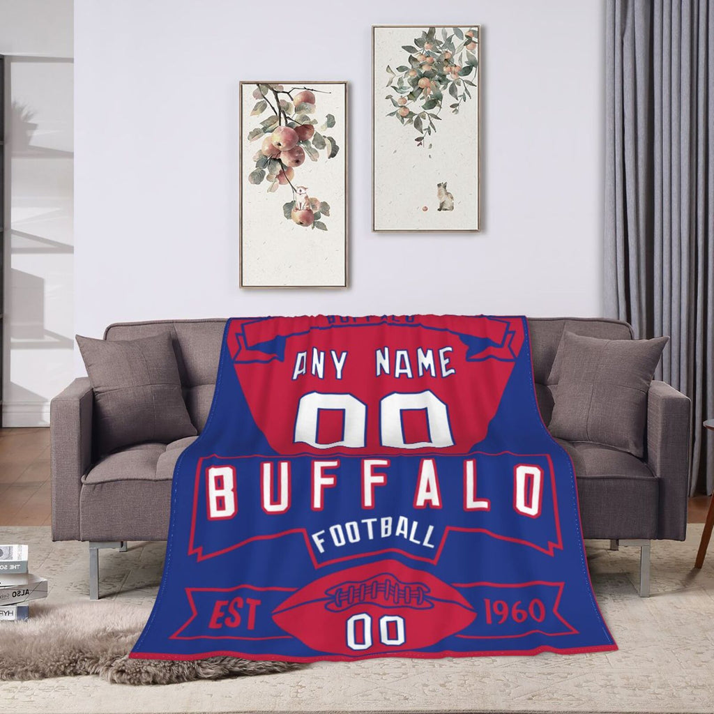 Custom Football Buffalo City Fleece Throw Blanket With Name Number for Fans Gifts