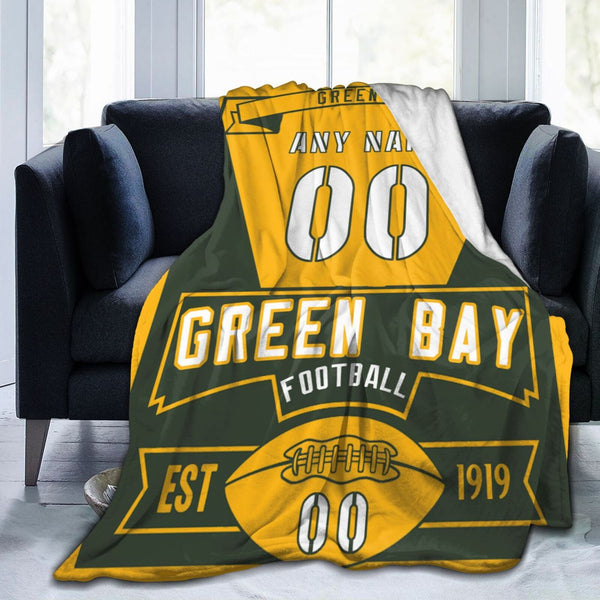 Custom Football City Green Bay Fleece Throw Blanket With Name Number for Fans Gifts