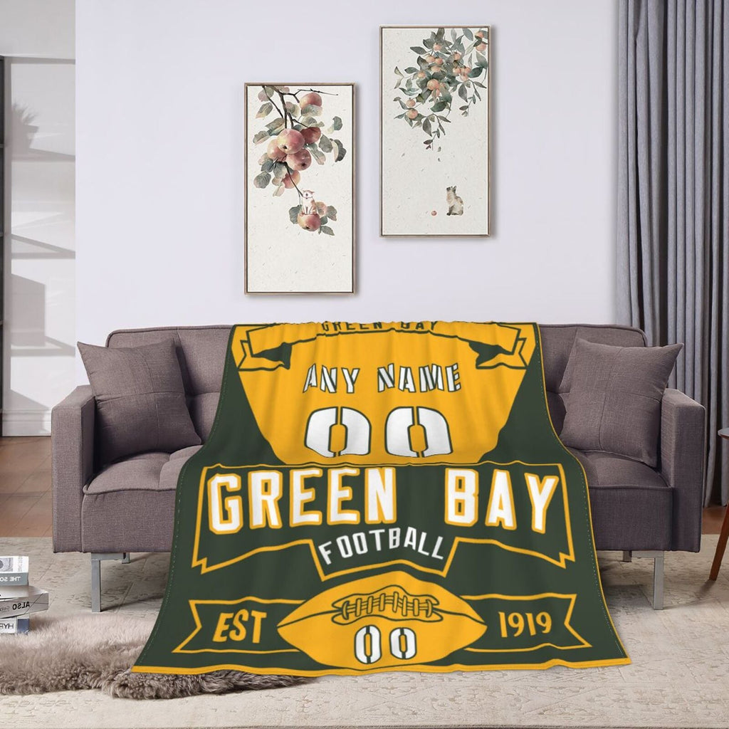 Custom Football City Green Bay Fleece Throw Blanket With Name Number for Fans Gifts