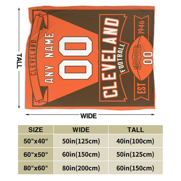 Custom Football City Cleveland Fleece Throw Blanket With Name Number for Fans Gifts