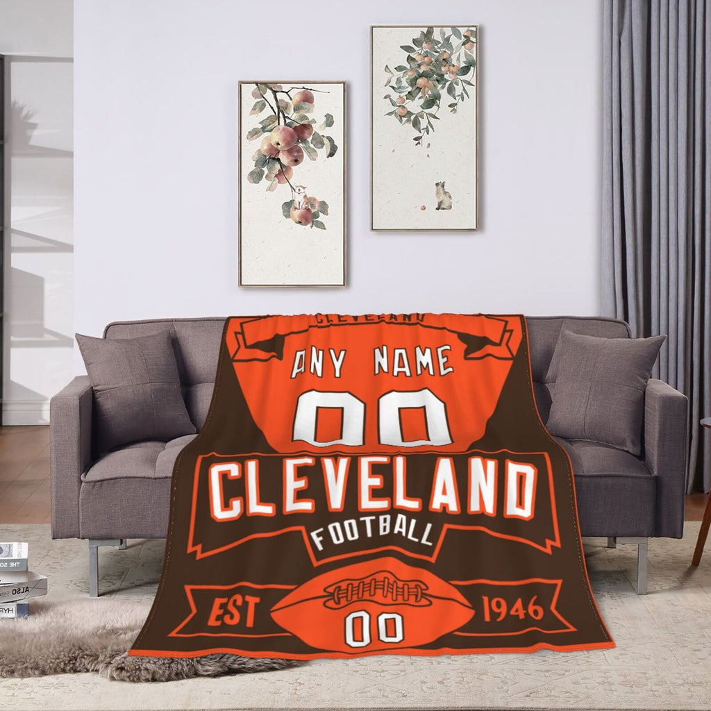 Custom Football City Cleveland Fleece Throw Blanket With Name Number for Fans Gifts