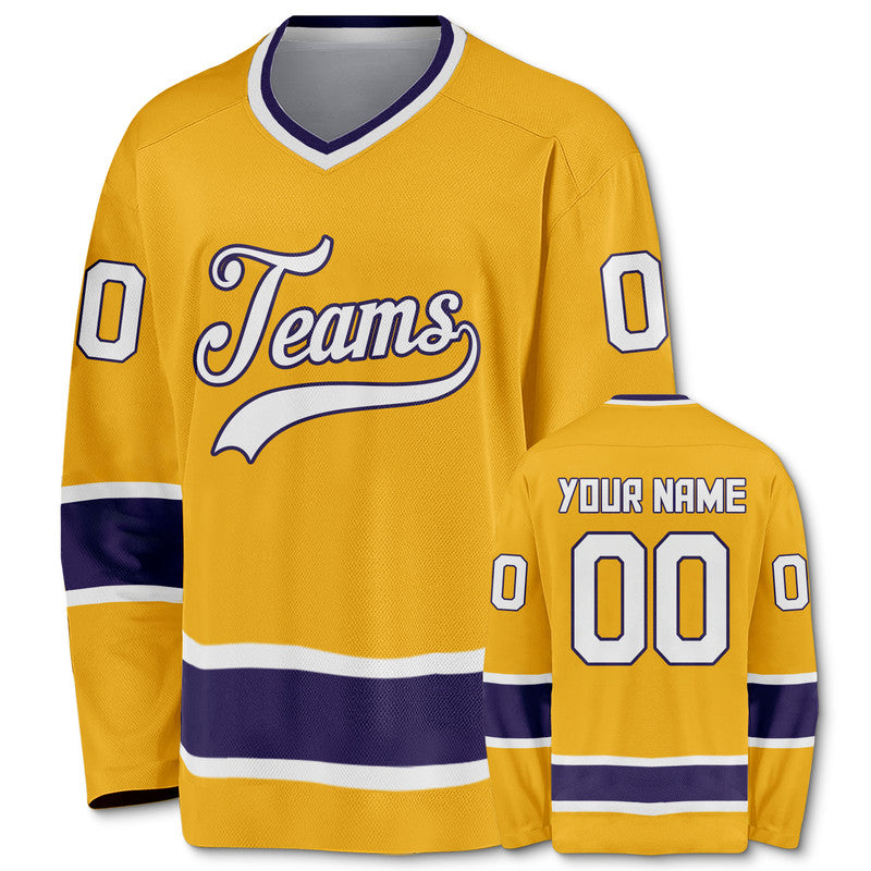 Custom Gold White-Purple Authentic Hockey Jersey