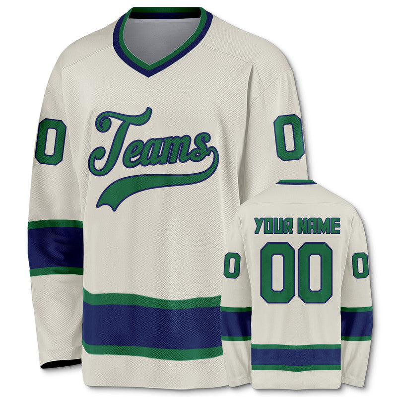 Custom Cream Green-Royal Authentic Hockey Jersey