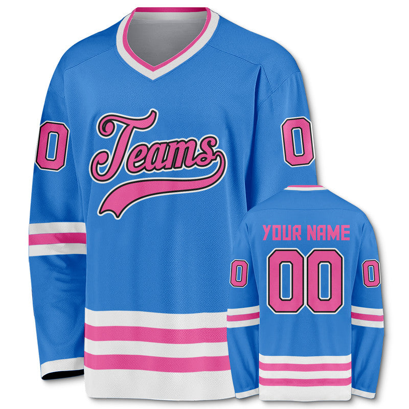 Custom Powder Blue Pink-White Authentic Hockey Jersey