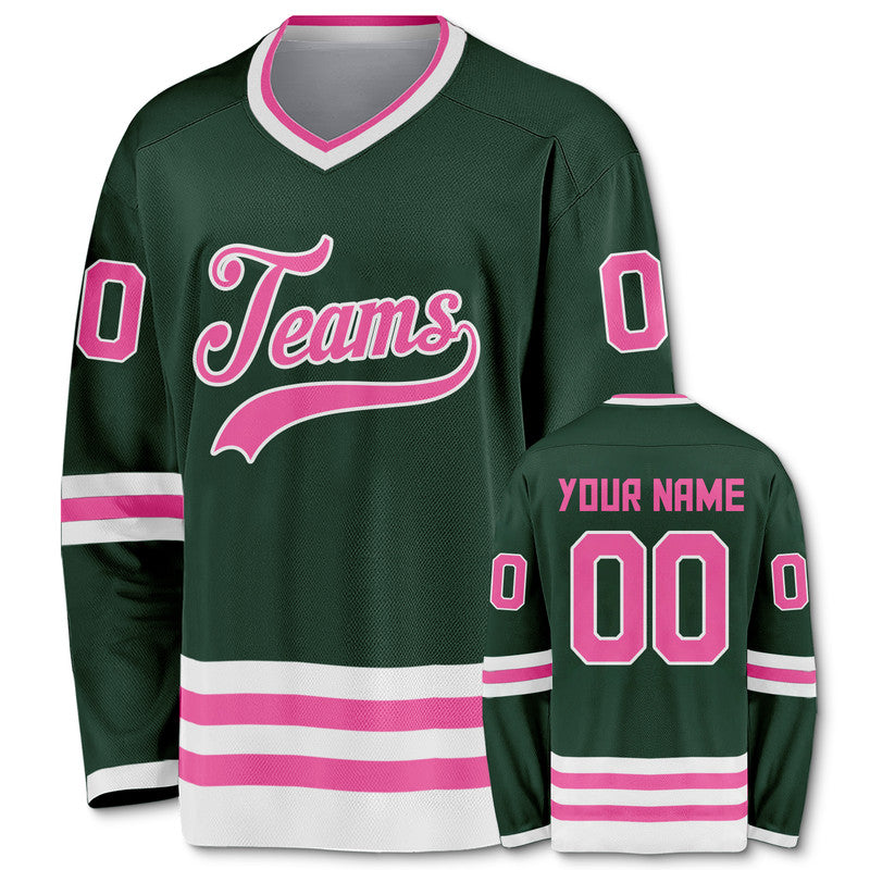 Custom Green Pink-White Authentic Hockey Jersey