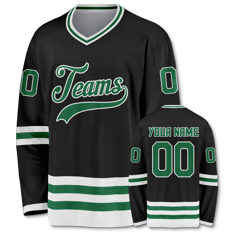 Custom Black Kelly Green-White Authentic Hockey Jersey