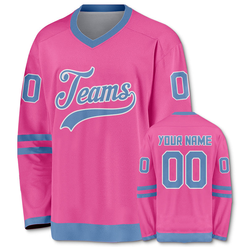 Custom Pink Light Blue-White Authentic Hockey Jersey