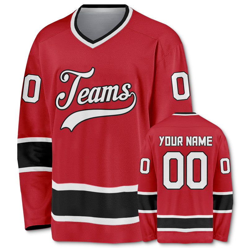 Custom Red Black-White Authentic Hockey Jersey