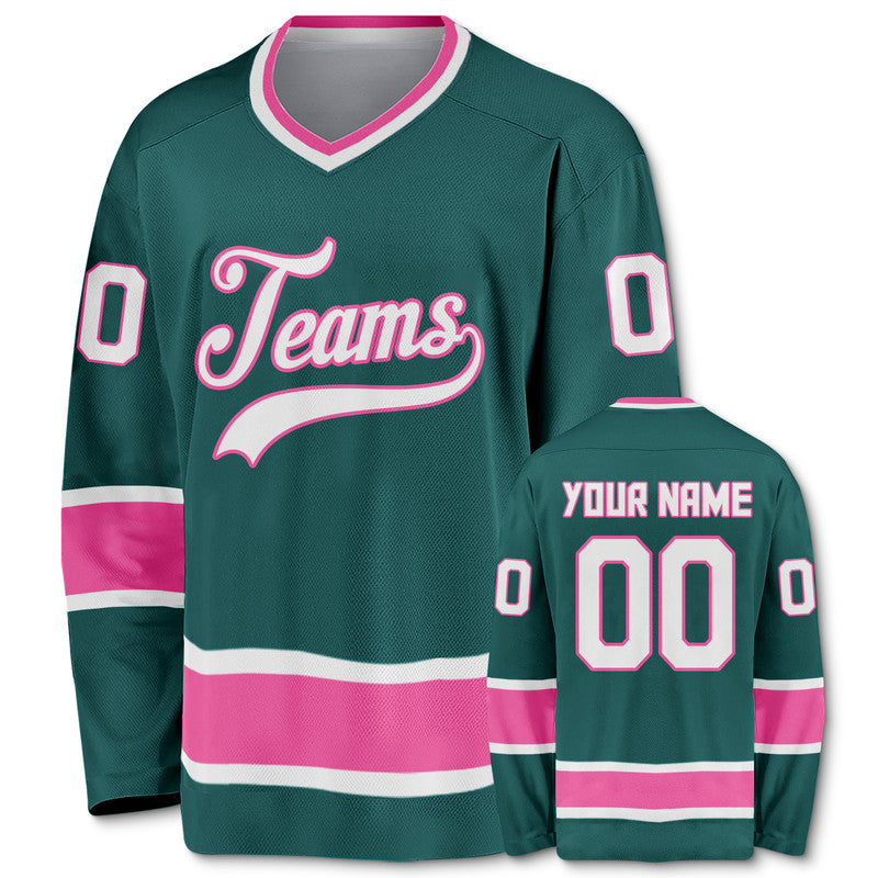 Custom Aqua White-Pink Authentic Hockey Jersey