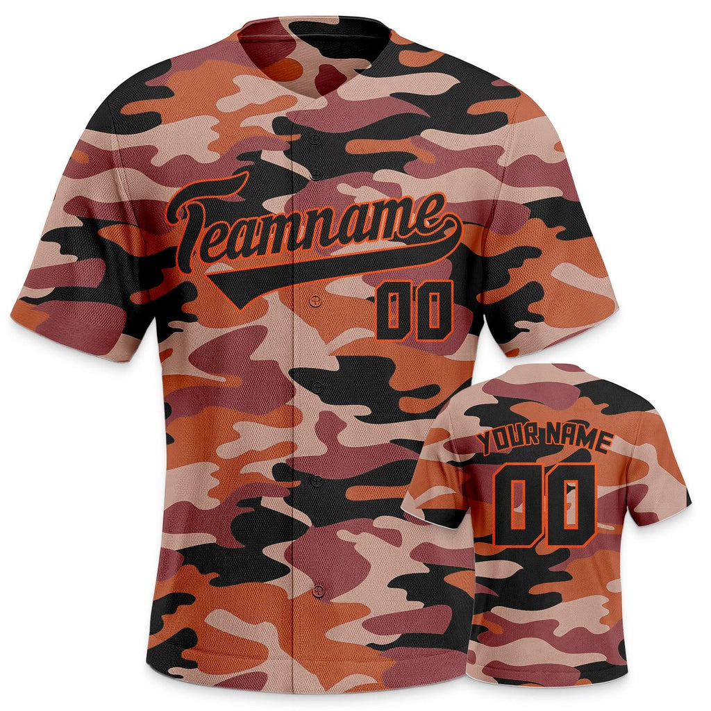 Custom Camo Black-Orange Authentic Salute To Service Baseball Jersey